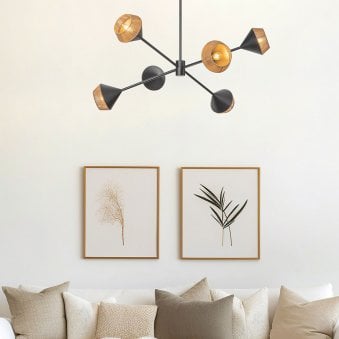 Daphne Six Light Chandelier in Matte Black and Braided Natural Rope