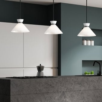 Halston Single Drop Pendant in Matte Black and Glossy Opal Glass