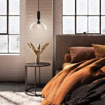 Jude Single Drop Pendant in Matte Black with Clear Glass Shade