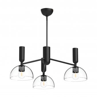 Jude Three Light Pendant Chandelier in Matte Black with Clear Glass Shades