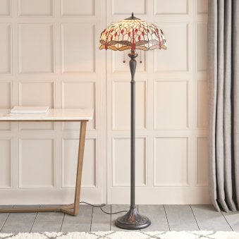 Beige Dragonfly Tiffany Glass Floor Lamp