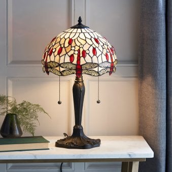 Beige Dragonfly Tiffany Glass Small Table Lamp