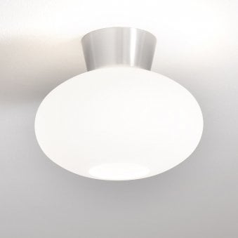 Bullo 270 Short Semi Flush Ceiling Light in Aluminium & Opal Glass