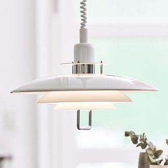 Primus II 430mm Rise and Fall Pendant Light in White and Chrome