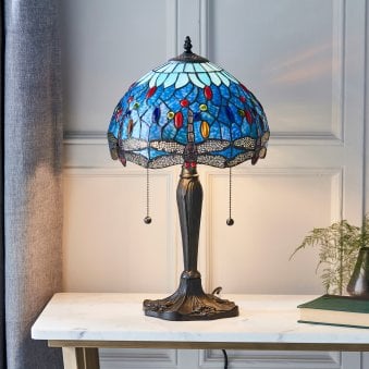 Blue Dragonfly Tiffany Glass Small Table Lamp