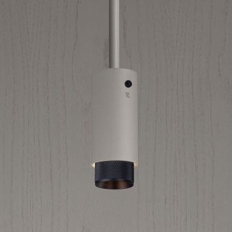 Exhaust Single Drop Pendant Spotlight in a Stone Finish with Black Detail