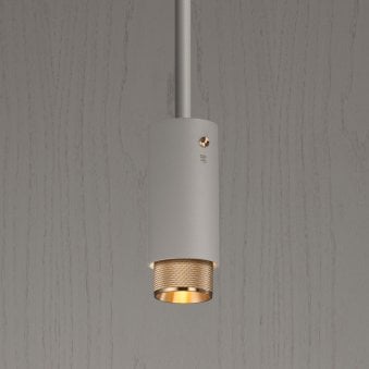 Exhaust Single Drop Pendant Spotlight in a Stone Finish with Brass Detail