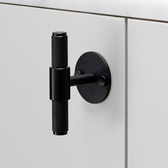 Knurled T-Bar Cabinet Handle With Back Plate In Black
