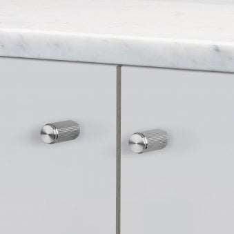 Linear Knurled Furniture Knob Set In Solid Steel