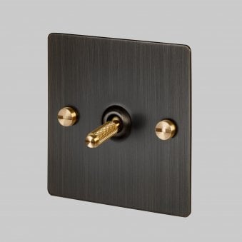 One Gang 2-Way Light Switch in Smoked Bronze & Brass with Knurled Toggle