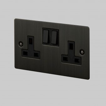 Two Gang 13 Amp Switched Plug Socket In Smoked Bronze