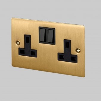Two Gang 13 Amp Switched Plug Socket In Solid Brass