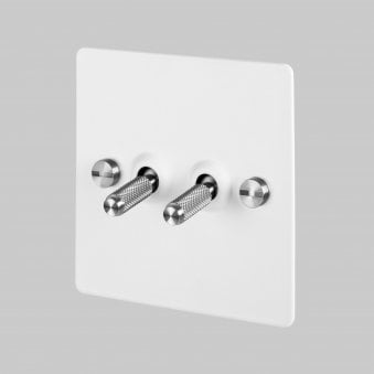 Two Gang 2-Way Light Switch in White & Steel with Knurled Toggles