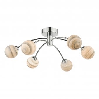 Izzy 6 Light Semi-Flush Ceiling Light In Polished Chrome With Planet Glass Shades