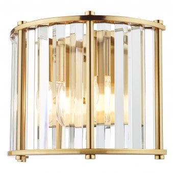 Kiran Twin Wall Light In Natural Brass & Crystal Glass