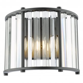 Kiran Twin Wall Light In Satin Black & Crystal Glass