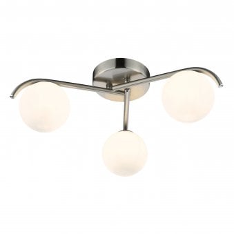 Orlena 3 Light Semi Flush Ceiling Light In Satin Chrome With Opal Glass Shades