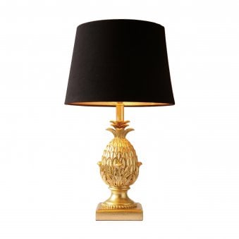 Pineapple Table Lamp In Gold With Black Faux Silk Shade