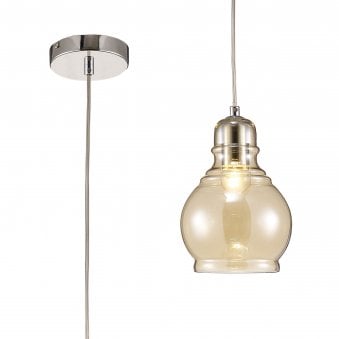 Ariel Small Cognac Glass Pendant Light with Chrome Metalwork