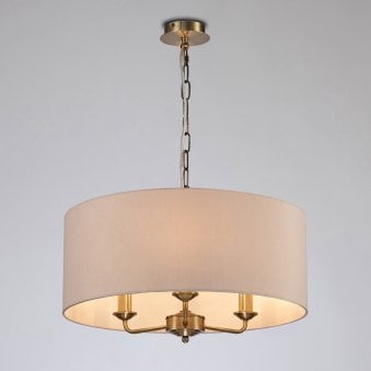 Banyan 50cm 3 Light Pendant in Antique Brass with Nude Beige & Moonlight Shade