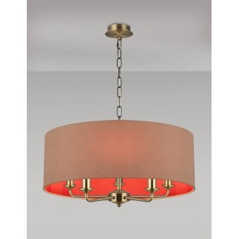 Banyan 60cm 5 Light Pendant in Antique Brass with Antique Gold Shade