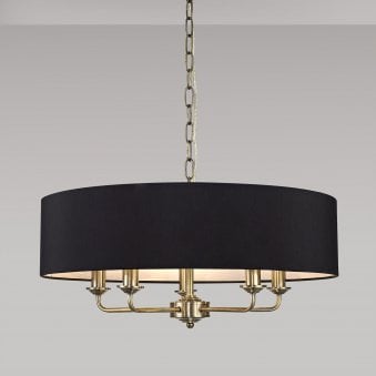 Banyan 60cm 5 Light Pendant in Antique Brass with Black Shade