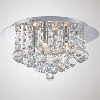 Dahlia 4 Lamp Crystal Flush Ceiling in Chrome Finish with Clear Crystals
