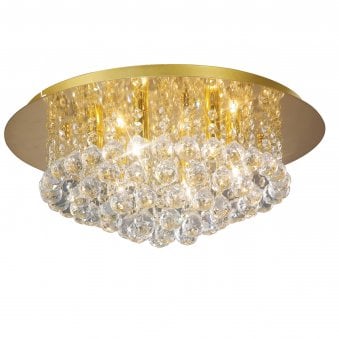 Dahlia 6 Lamp Crystal Flush Ceiling in French Gold Finish with Clear Crystals