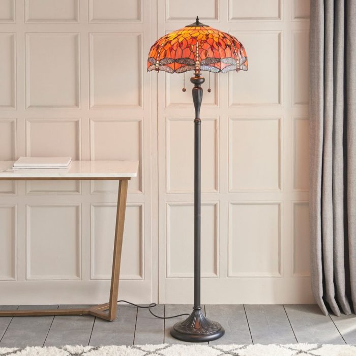 Tiffany Flame Dragonfly Glass Floor Lamp