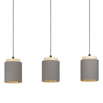 Albariza Triple Drop Linear Pendant with Wooden Lamp Holders and Cappuccino Shades