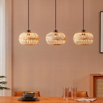 Amsfield 1 Triple Drop Linear Bamboo Wickerwork Pendant
