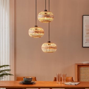 Amsfield 1 Triple Drop Round Bamboo Wickerwork Pendant