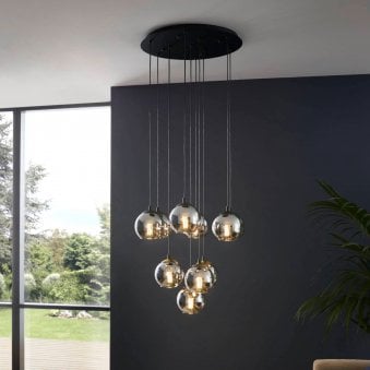 Ariscani 10 Drop Pendant with Transparent Black Vaporized Glass