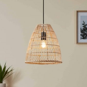 Ayesgarth Single Drop Pendant with Natural Rattan Wicker Shade