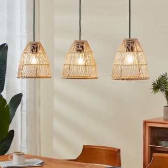 Ayesgarth Triple Drop Linear Pendant with Natural Rattan Wicker Shades