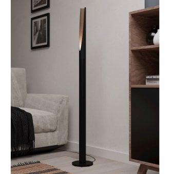 Barbotto Floor Lamp in Black with Oak-Effect Inner Surface