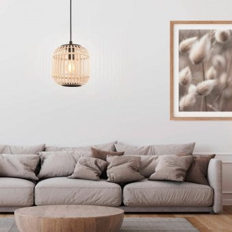 Bordesley 210mm Single Pendant with Natural Bamboo Lampshade