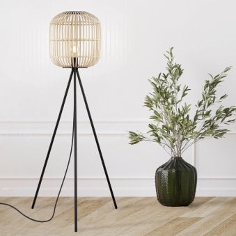Bordesley Tripod Floor Lamp with Natural Bamboo Lampshade