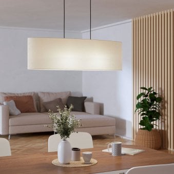 Febres Linear Oval Pendant with White Fabric Shade