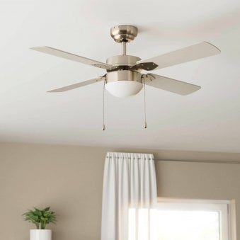 Gelsina Ceiling Fan & Light in Satin Nickel with MDF Silver Coloured Blades