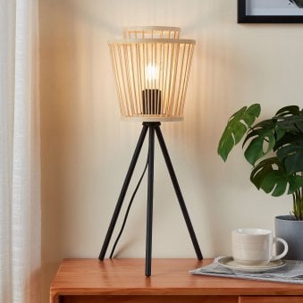 Hykeham Tripod Table Lamp with Natural Bamboo Lampshade