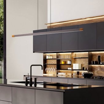 Lisciana 1260mm Linear Pendant in Grey with Wooden Detailing