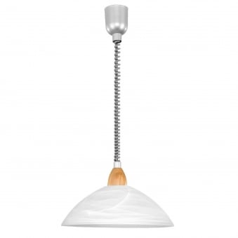 Lord 2 Rise and Fall Ceiling Pendant in White with Wood Detailing