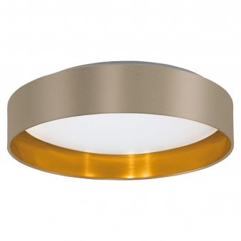 Maserlo 2 LED Flush Ceiling Light in Taupe and Gold Fabric