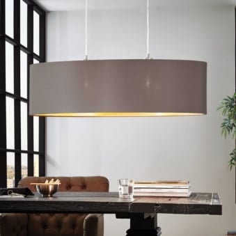 Maserlo Oval Cappucino and Gold Fabric Pendant Light