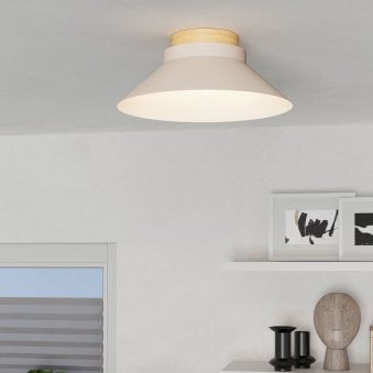 Moharras Ceiling Light with Wooden Base and Sandy Coloured Steel Shade
