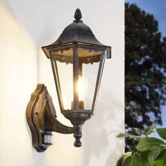 Navedo PIR Black IP44 Exterior Cast Aluminium Up Wall Light