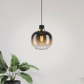 Oilella Single Pendant in Black & Brass with Vaporized Black to Brown Glass