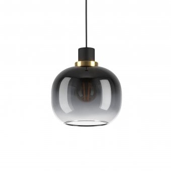 Oilella Single Pendant in Black & Brass with Vaporized Black to Grey Glass
