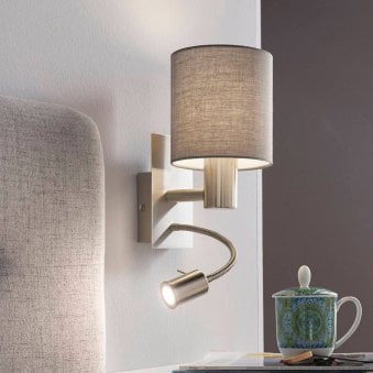 Pasteri Wall Light with Grey Shade and LED Reader